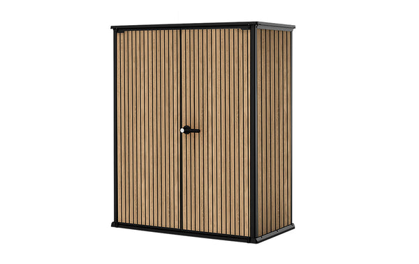 Armadio Porta Attrezzi da Esterno 140x73,6x170,4 cm Keter Signature Vertical Shed in Resina Effetto Legno Noce online