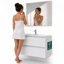 Mobile Bagno Sospeso Otranto 91x46x50 cm con Lavabo Specchio 90x70 cm e 2 Cassetti in Truciolato e MDF Bianco      