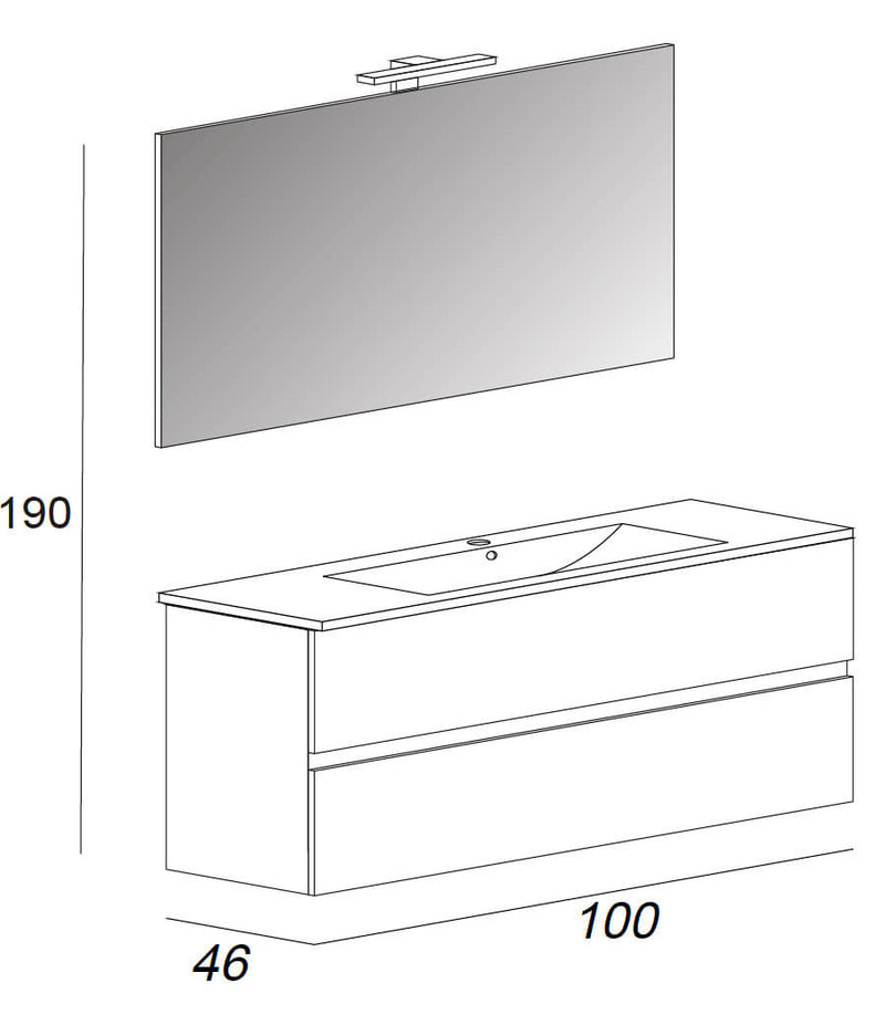 Mobile Bagno Sospeso 100 cm Lavabo e Specchio Tavassi Giove Rovere Bianco