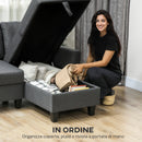 Divano Letto 3 Posti 197x129x85 cm con Chaise e Spazio Contenitore in Tessuto Effetto Lino Grigio Carbone      