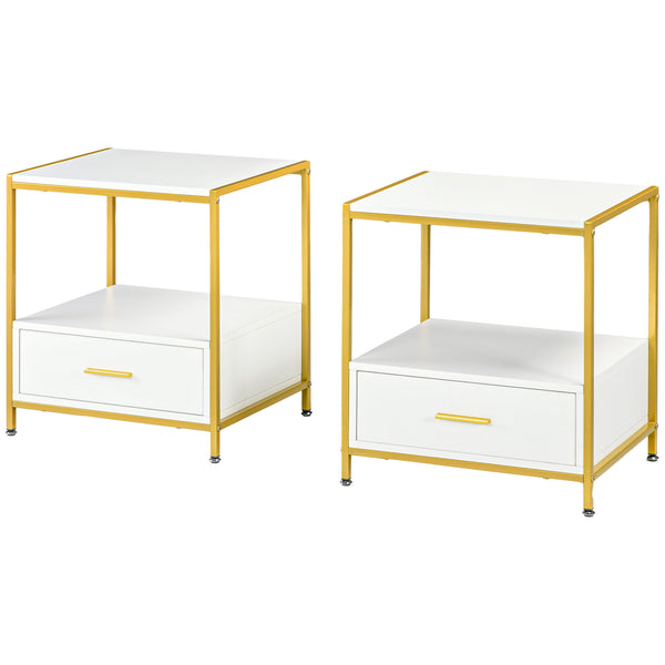 prezzo Set 2 Comodini 2 Cassetti 50x40x55 cm in Acciaio e Legno Truciolare Bianco e Oro