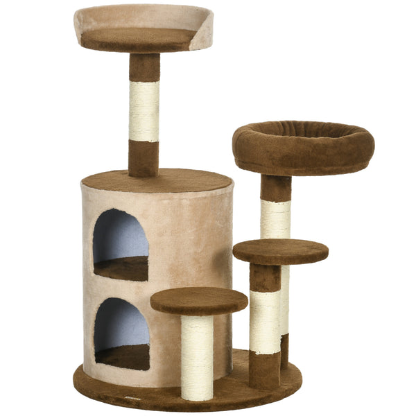 Albero Tiragraffi per Gatti con Casetta Ø59x96 cm in Peluche Marrone sconto
