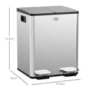 Pattumiera a Pedale 2 Sezioni da 20L 45,8x36x51,6 cm in Acciaio Inox e PP  
