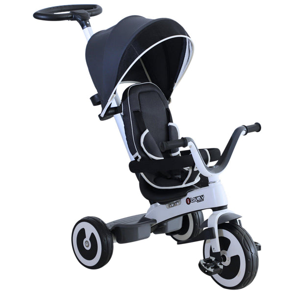 Passeggino Triciclo per Bambini con Maniglione Tettuccio e Cestino Grigio Scuro acquista