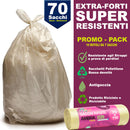 Set 70 Sacchi per Spazzatura 70x110 cm 110 L in LDPE Ambra Trasparente      