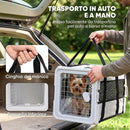 Trasportino Morbido per Cani Mini e Gatti Pieghevole 49,5x34x35,5 cm con Base Rigida e Finestre a Rete in Tessuto 300D e Acciaio Zincato Grigio      