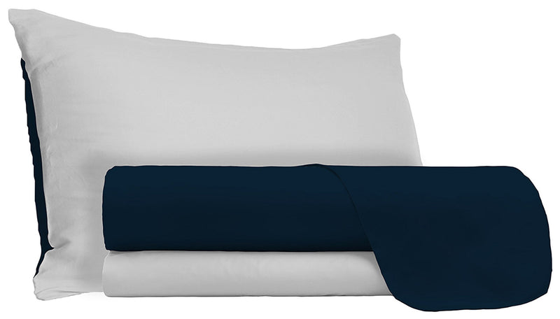 Set Lenzuola Sopra Sotto e Federe Doubleface Blu Scuro\/Grigio Chiaro