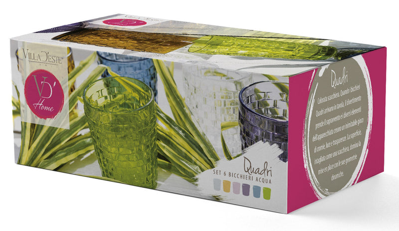 Confezione 6 Bicchieri Acqua in Vetro 240ml Villa d'Este Home Tivoli Quadri