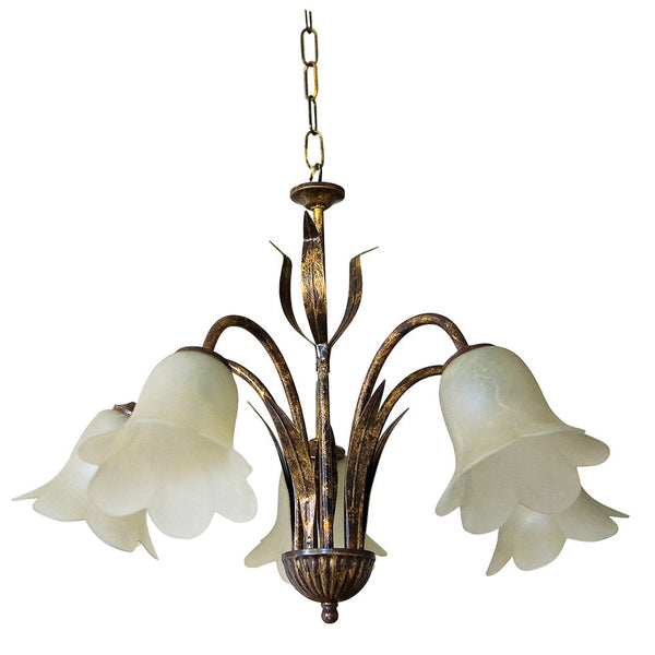 Lampadario 5xE14 Montatura Marrone Vetro Nuvolato Paglierino E-Energy Irene prezzo