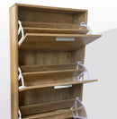 Scarpiera Salvaspazio 3 Ante a Ribalta 60x24x120h cm in Melaminico Venato a Rilievo Rovere Silver