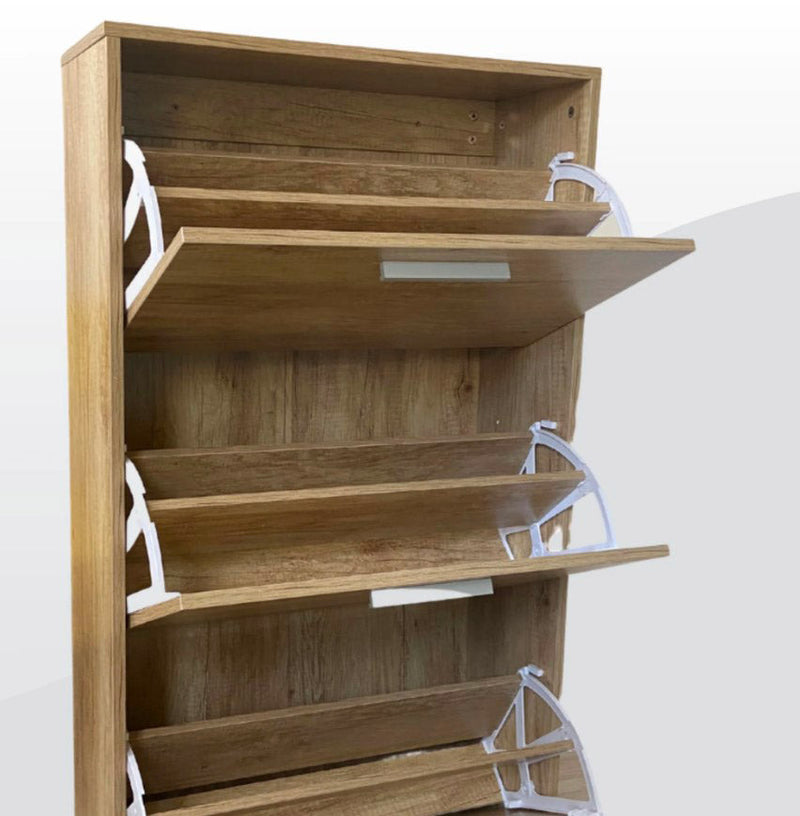 Scarpiera Salvaspazio 3 Ante a Ribalta 60x24x120h cm in Melaminico Venato a Rilievo Rovere Silver