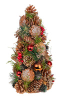 Set 2 Coni Decorativi con Sfere e Bacche H30 cm Rosso