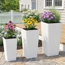 Set 3 Vasi da Esterno 42-55-65 cm Impilabili con Motivo Ondulato in Plastica Bianco      