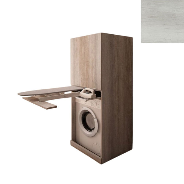 Mobile Lavanderia a Colonna per Lavatrice con Asse da Stiro e Ante Superiori 70x70x174A cm in Nobilitato Unika Olmo Bianco sconto