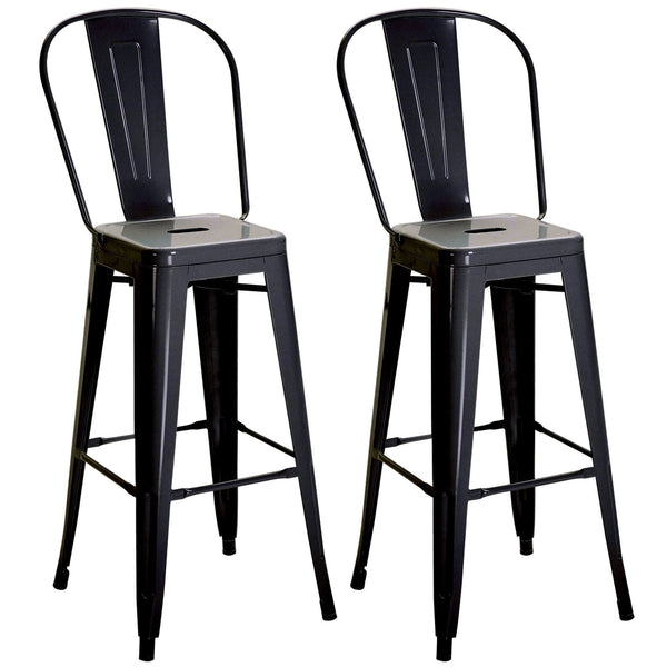 sconto Set 2 Sgabelli da Bar Stile Industriale Schienale Rimovibile 44x49x116 cm in Metallo Nero