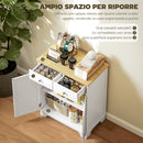 Credenza Bassa 68x40,3x85 cm con Armadietto e Cassetti in MDF e Legno di Caucciù Bianco  
