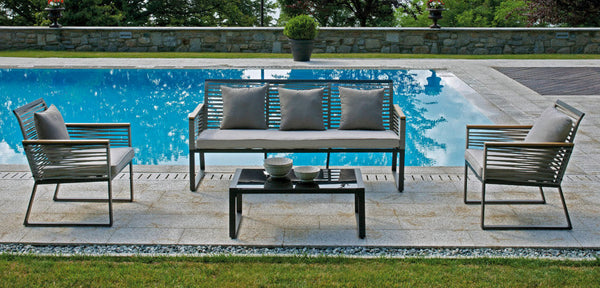 sconto Set Salotto da Giardino in Ferro Divano 2 Poltrone e Tavolino Vorghini Rotterdam Nero