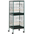 Gabbia Voliera per Uccelli 51,5x50x140 cm con Ruote e Vassoi Estraibili in Acciaio e Legno Verde Scuro      