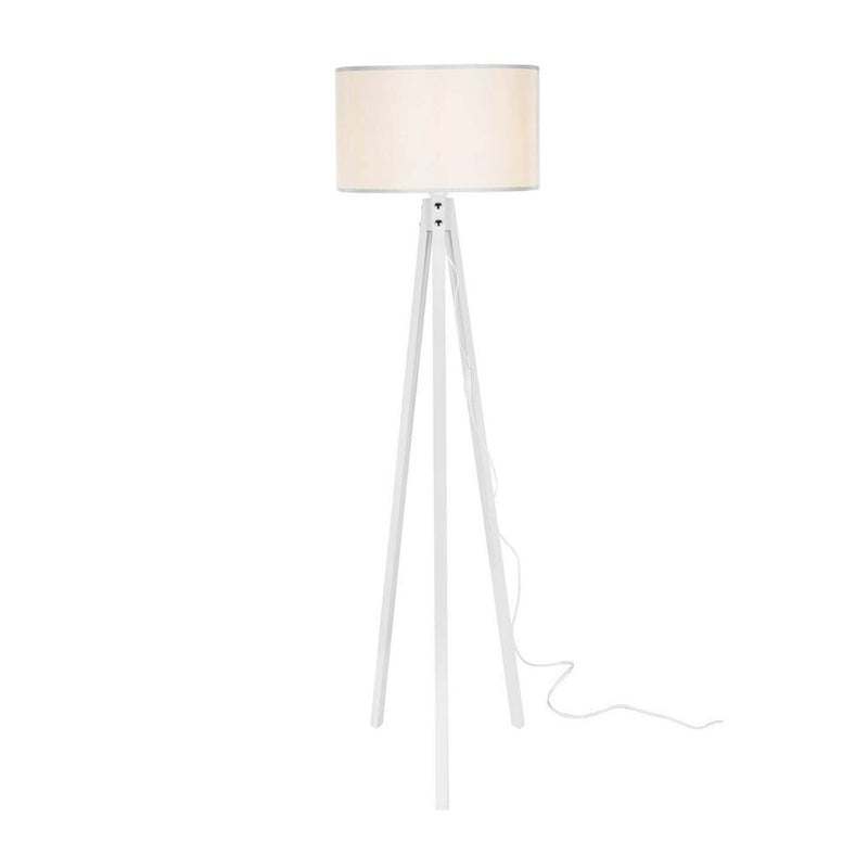 Lampada da terra Rodi  treppiede legno e paralume tessuto bianco