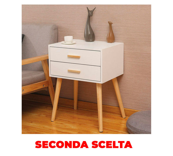 Comodino 2 Cassetti in Legno 45x35x59,5 cm Toby Bianco Seconda Scelta prezzo