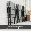 Set Salotto da Giardino 7 Pezzi con Tavolo da Pranzo con Foro per Ombrellone e 6 Sedie Pieghevoli Grigio    