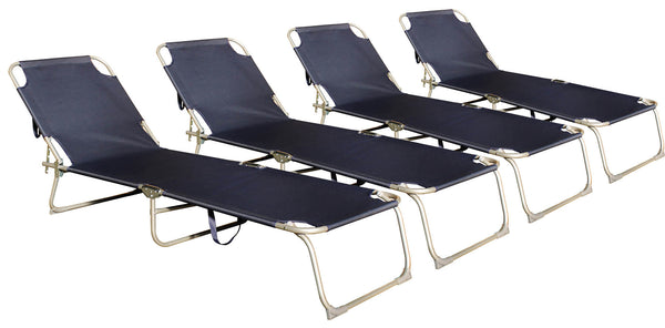 Set 4 Lettini Prendisole Pieghevoli 185x55x24 cm in Acciaio e Tessuto Oxford Blu online