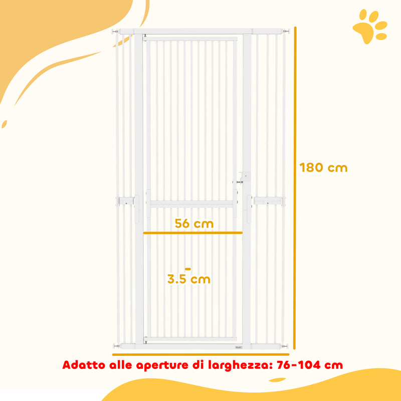 Cancello per Cani e Gatti Alto 180 cm Estensibile da 76-104 cm e Montaggio a Pressione Bianco      