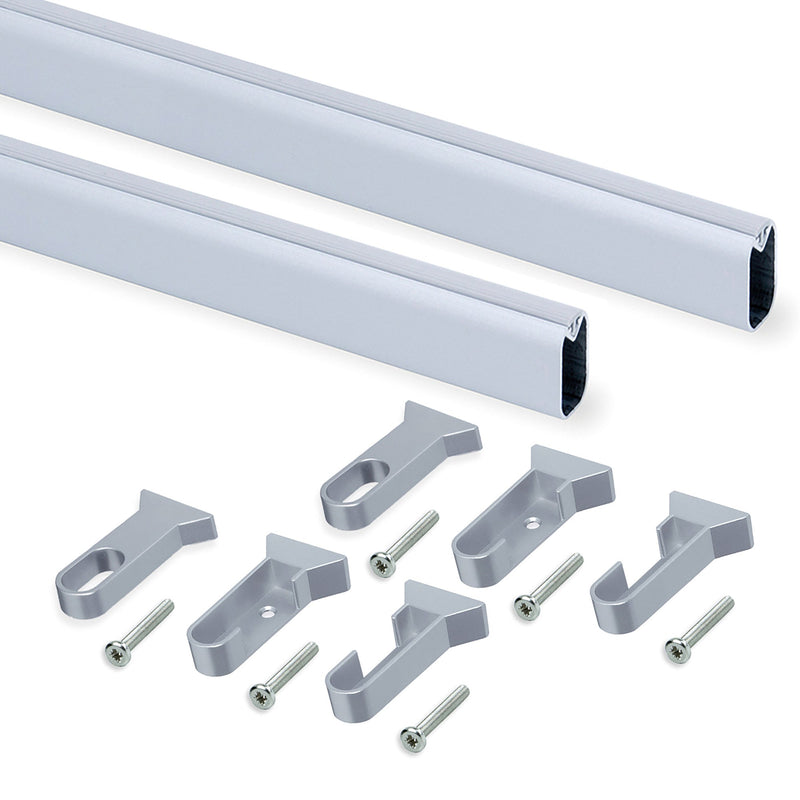 Set 2 Bastoni Appendiabiti per Armadi Ovali con Gomma 140 cm in Alluminio Emuca Anodizzato opaco