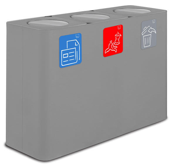 acquista Pattumiera Sistema di Raccolta Rifiuti 115x38xh80 cm in Acciaio 3 Scomparti Grigio