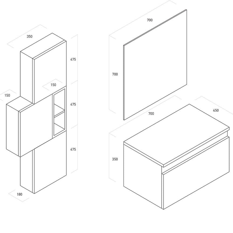 Mobile da Bagno sospeso Ibiza 15 Bianco Opaco e Tabacco Scuro TFT