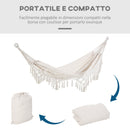 Amaca da Giardino Sospesa 288x150 cm in Tela con Frange Stile Boho Crema  