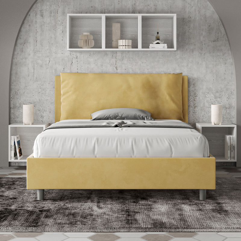 Letto Matrimoniale Francese Imbottito in Microfibra Antea Large Ocra Varie Misure