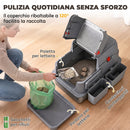 Lettiera Gatto Chiusa 3 in 1 Grande 49 L 58x37,5x39 cm con Coperchio Paletta Pedana e 2 Contenitori in Acciaio Inox Grigio      