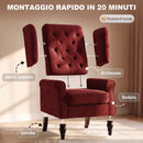 Poltrona da Salotto 74x86x102 cm con Ampia Seduta e Gambe in Legno di Eucalipto in Velluto Rosso Vino      