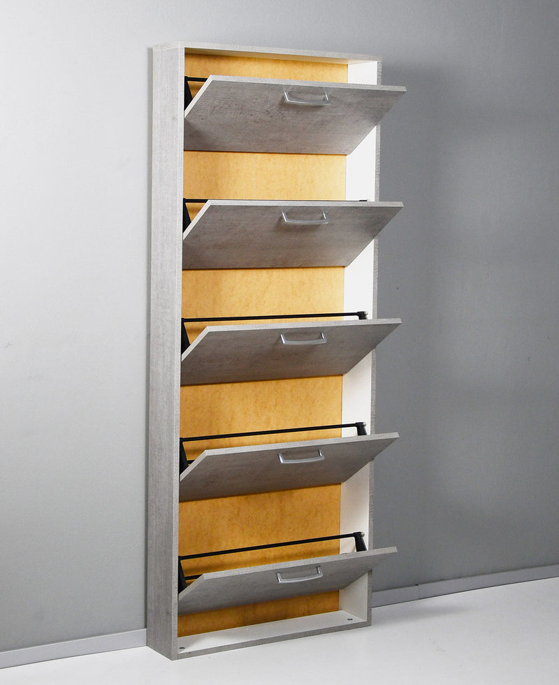 Scarpiera Salvaspazio 5 Ante 15 Paia 65x15x164 cm in Truciolare Nobilitato Cemento