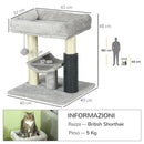 Albero Tiragraffi con Lettino in Peluche 40x40x48 cm con Spazzola e Palo in Sisal Grigio   