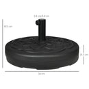 Base per Ombrellone Rotonda Ø56 cm per Pali da Ø3,8 e Ø4,8 mm Riempibile con Acqua e Sabbia in Plastica Nero  