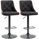 Set 2 Sgabelli da Bar 47,5x50x93,5-116 cm Seduta  in Lino Poliestere Nero e Noce