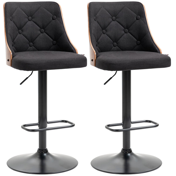 online Set 2 Sgabelli da Bar 47,5x50x93,5-116 cm Seduta in Lino Poliestere Nero e Noce
