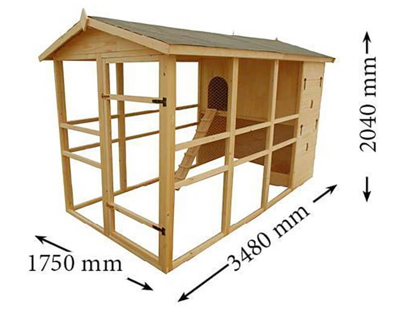 Pollaio da Giardino 175x348x204 cm Per 8-12 Galline in Legno Naturale 