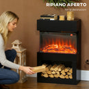 Camino Elettrico da Pavimento con Effetto Fiamma 3D Colorata 1000W/2000W con Temperatura Regolabile e Telecomando Nero      