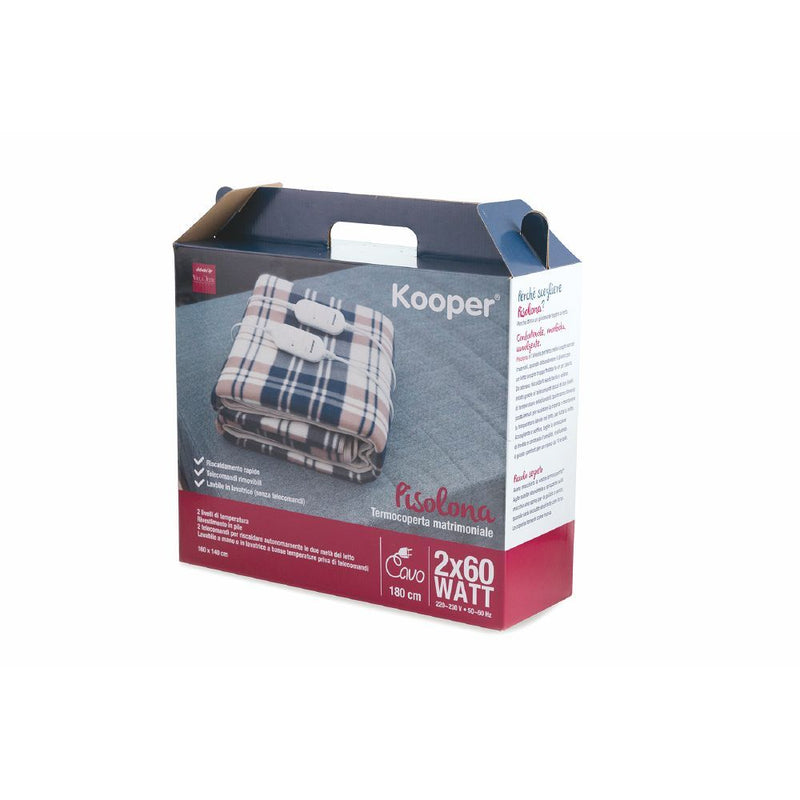 Coperta Termica Elettrica Matrimoniale in Pile 120W Kooper Pisolona Quadri