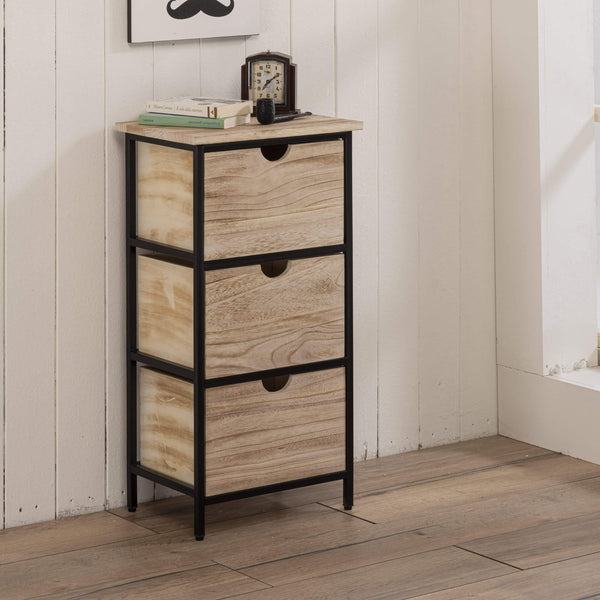 prezzo Cassettiera 2 Cassetti 38x28x74 cm in Metallo e Legno Karen Nero/Naturale