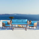 Set Salotto da Giardino Divano 2 Poltrone e Tavolino in Acacia Sbiancata e Polyrattan Santa Maria