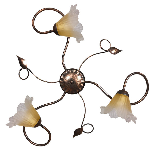 sconto Plafoniera 3xE14 Montatura Marrone Rame Vetro Satinato Sfumato Ambra E-Energy Melania