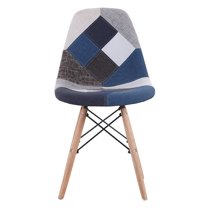 Set 4 Sedie 85x48x54 cm in Tessuto Patchwork da Interno Blu e Bianco