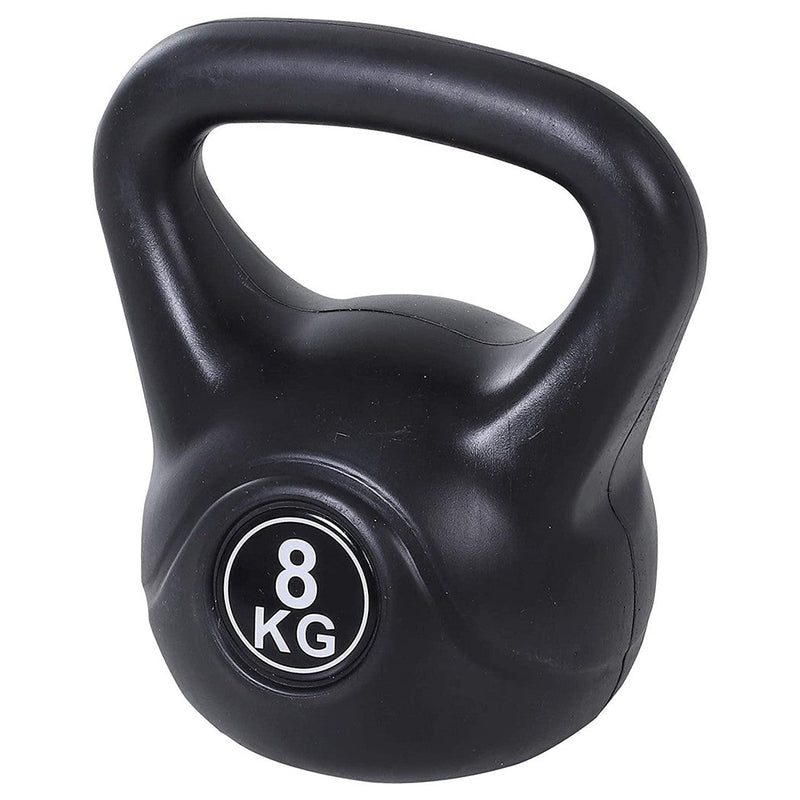 Kettlebell Fitness 8 Kg in PVC con Sabbia e Maniglia Nero
