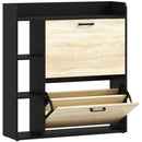 Scarpiera Slim 83x24x90.5 cm per 15 Scarpe con 2 Cassetti Ribaltabili e 3 Vani Aperti Nero      