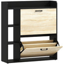 Scarpiera Slim 83x24x90.5 cm per 15 Scarpe con 2 Cassetti Ribaltabili e 3 Vani Aperti Nero      