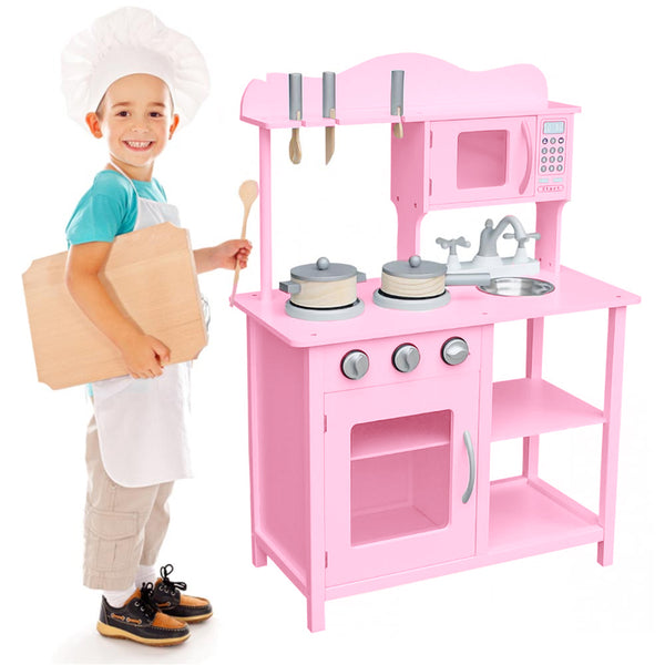 sconto Cucina Giocattolo per Bambini 60x30x90 cm con Accessori in Legno Rosa